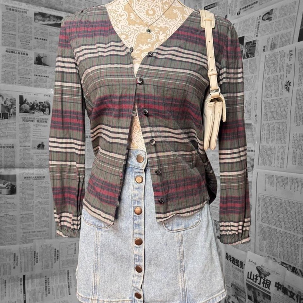 Madewell XS Plaid Button Front Cotton Blouse Long Sleeve Top Casual Fall Shirt